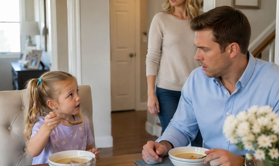 “Pappa, kommer min andra pappa att äta middag med oss?” frågade min dotter: rasande gick jag ner i källaren, övertygad om att jag skulle avslöja min frus älskare, och jag blev stående helt stel när jag såg vem som gömde sig där